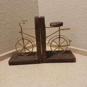 Vintage Wooden & Metal Bicycle Bookends 2 Piece Set.